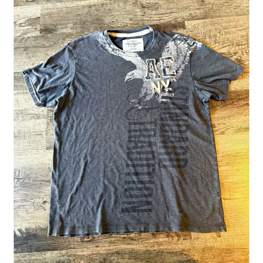 American Eagle Vintage Fit Graphic T-Shirt Mens XL Gray Distressed AE NY